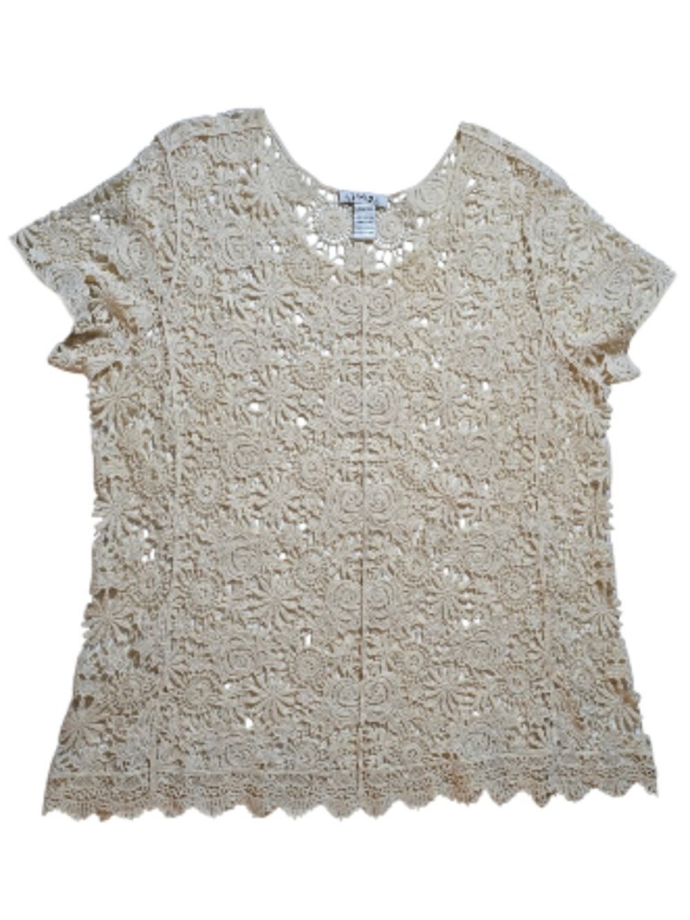 Pinky 18/20W Ivory Crochet Lace Top 100% Cotton Plus Size Boho Blouse